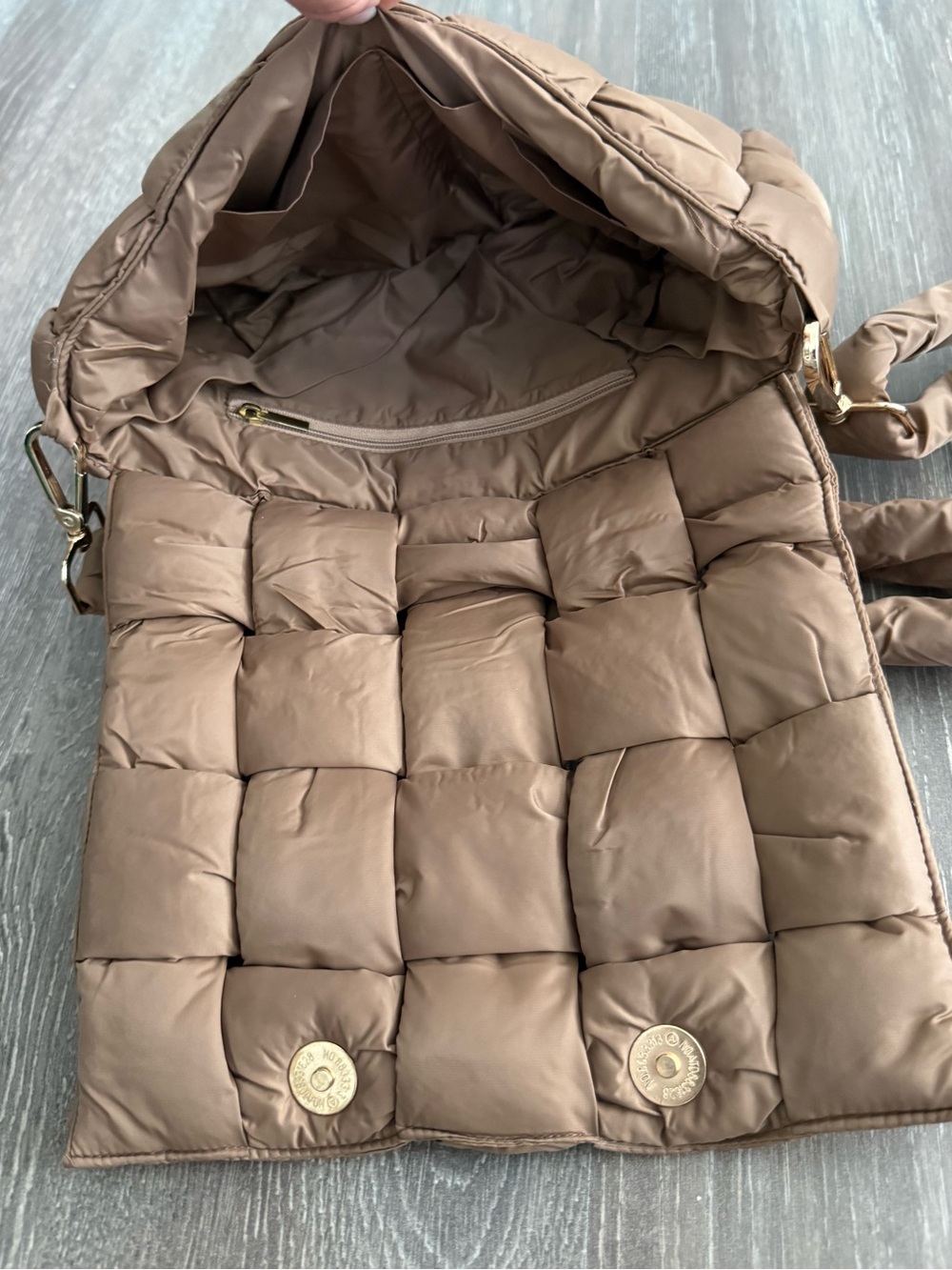 Quilted Puffer Shoulder Bag - Taupe - Picture 4 of 7